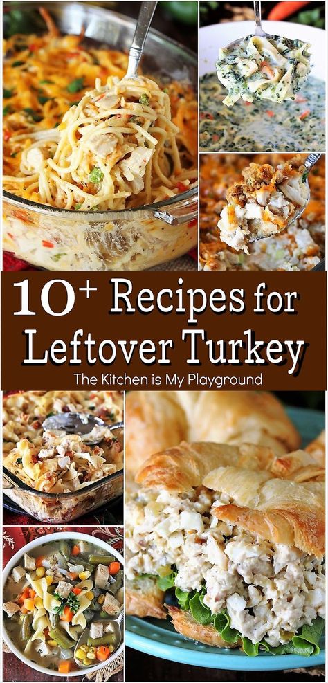 Collage of Recipes for Leftover Turkey Recipes For Leftover Turkey, Leftover Thanksgiving Turkey Recipes, Turkey Casserole Recipe, Turkey Leftovers, Holiday Leftovers, Thanksgiving Leftover Recipes, Turkey Casserole, Thanksgiving Turkey Leftovers, Turkey Salad