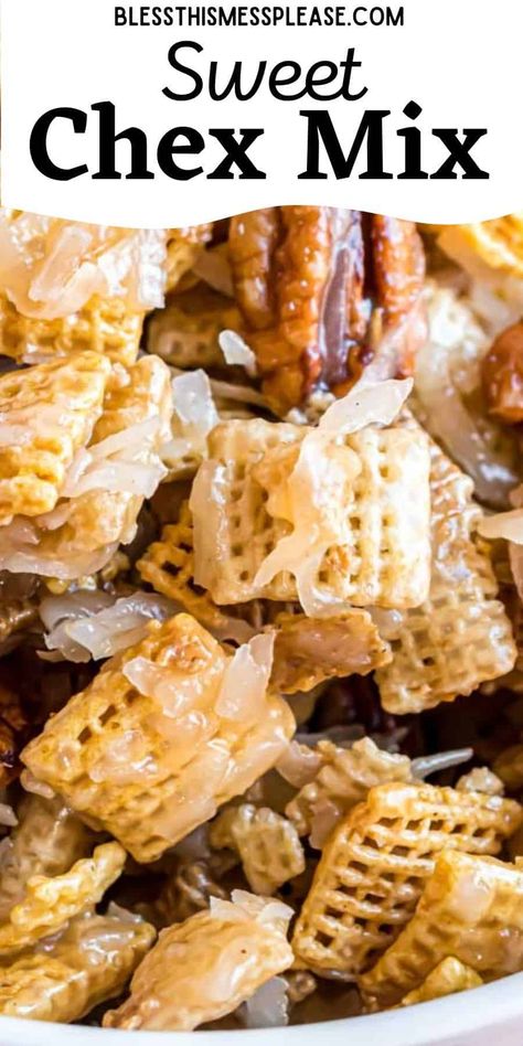 Best Ever Chex Mix Recipe, Chex Mix With Coconut, Chex Mix With Corn Syrup, Easy Holiday Chex Mix Recipes, Christmas Chex Mix With Coconut, Breakfast Chex Mix Recipes, Christmas Candy With Chex Cereal, Coconut Chex Mix Recipes, Chex Reindeer Chow