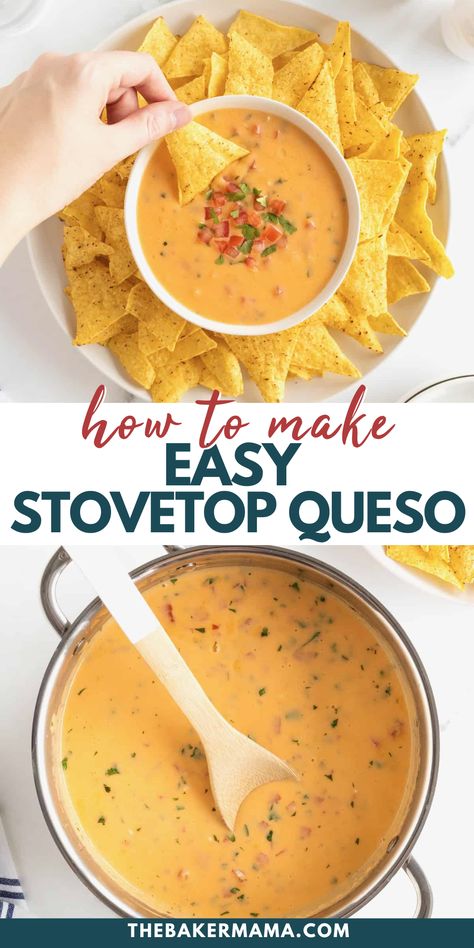 Turn any party into a fiesta with this Easy Stovetop Queso. Creamy medium cheddar cheese melted with fresh jalapeño, tomato, onion, garlic and cilantro. It comes together in about ten minutes and it’s so flavorful, you’ll want to make it again and again. Pass the chips! Tostitos Cheese Dip Recipes, How To Melt Cheese On Stove, Tostitos Salsa Con Queso Recipe, Melted Cheese Recipes, Queso With Cream Cheese, Easy Cheese Dip Recipe, Stovetop Queso, Tostitos Cheese Dip, Tostitos Dip