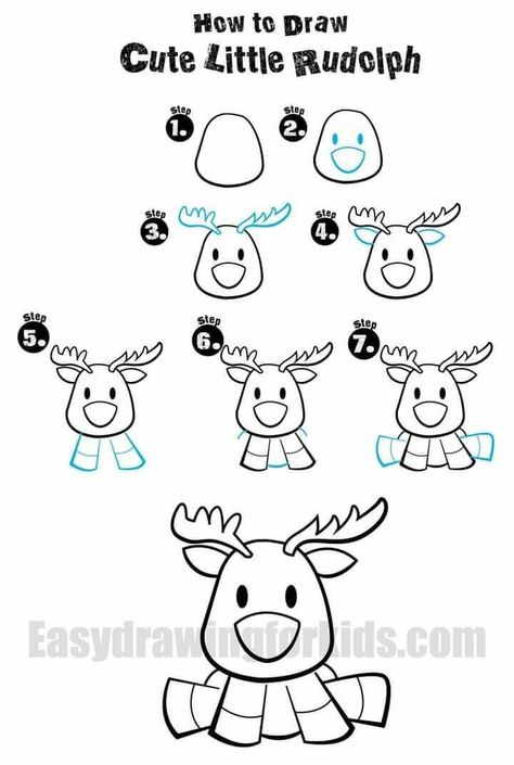 Christmas Doodles Reindeer, Easy Draw Reindeer, Christmas People Drawings, How To Draw Easy Christmas Stuff, Christmas Deer Drawing Easy, Simple Doodles Christmas, Easy Christmas Doodles Step By Step, Christmas Drawing Reindeer, How To Draw Cute Christmas Things