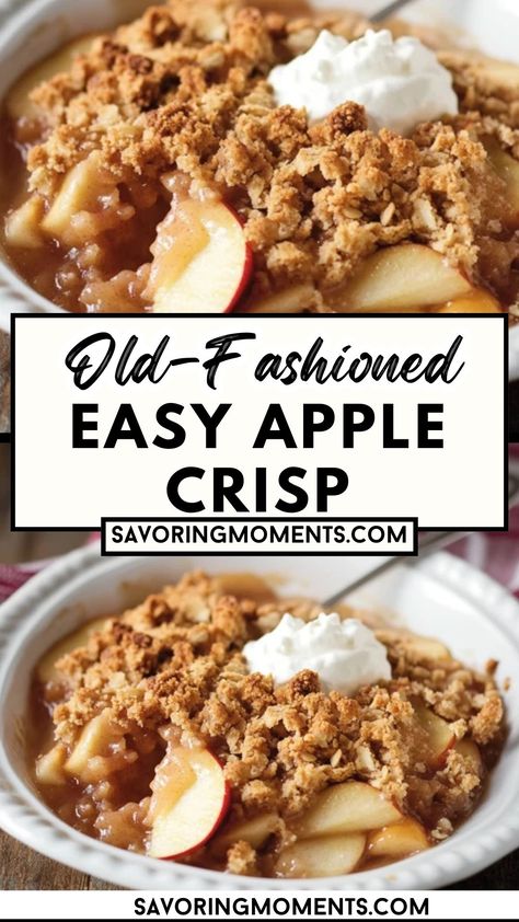 Enjoy a bite of nostalgia with this simple old-fashioned apple crisp! Juicy apples meet a crumbly oat topping in this quick and easy recipe. Perfect for family dinners, holidays, or whenever you need a cozy dessert fix.

#EasyAppleCrisp #HomemadeDesserts #FallFlavors #AppleSeason #QuickDessertIdeas #ComfortBaking #FamilyFavorites Pinterest Desserts, Woolworth Cheesecake, Cinnamon Sauce, Apple Crisp With Oatmeal, Old Fashioned Apple Crisp, Apple Crisp Topping, Best Apple Crisp Recipe, Oatmeal Crisp, Easy Apple Crisp