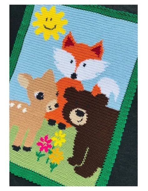 Woodland Blanket Crochet Pattern Free, C2c Woodland Animals, Crochet Pattern Woodland Animals Baby Blanket, Woodland Creatures Crochet Blanket, Deer Crochet Pattern Blankets, Crochet Woodland, Woodland Baby Blanket, Baby Afghan Patterns, Free Baby Blanket Patterns