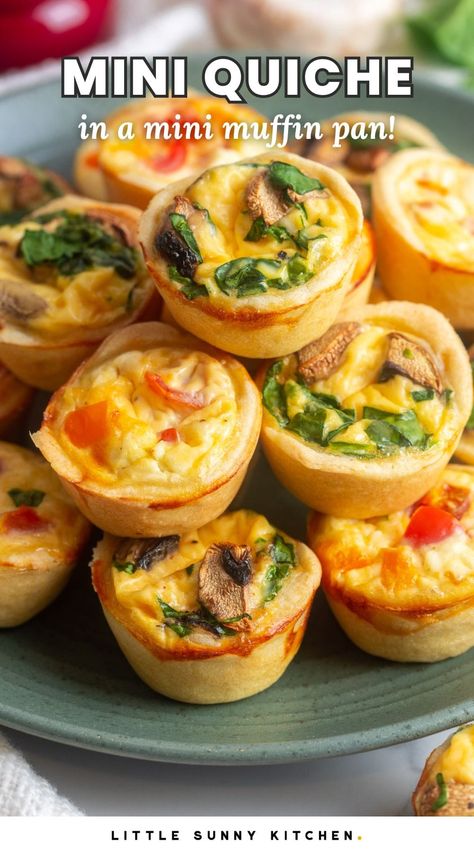 This mini quiche recipe combines fresh veggies, cheese, and eggs, baked in a flaky crust. It's simple to make and perfect for brunch! Mini Quiche Recipe, Quiche Bites, Mini Quiche Recipes, Homemade Pie Crust Recipe, Breakfast Quiche Recipes, Quiche Recipes Easy, Mini Quiches, Breakfast Quiche, Mini Quiche