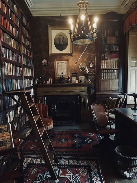 Victorian office/ Edwardian/ Eastlake/ gothic/ Cute Victorian House Interior, Moody Victorian Interior, Victorian Mansion Library, Old Victorian House Aesthetic, Victorian Era Library, Old Victorian Library, Victorian Aesthetic Interior, Historical Victorian Homes, 1800 House Aesthetic