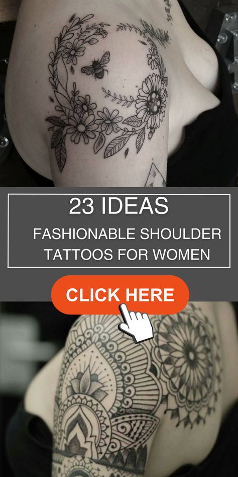 Set yourself apart with unique shoulder tattoos that showcase your individuality. Explore unconventional designs and make a lasting impression. Creative Shoulder Tattoos For Women, Lace Shoulder Tattoos For Women Unique, Half Sleeve Tattoos For Women Upper Arm Elephant, Honeycomb Shoulder Tattoo, Shoulder Tattoos For Women Design, Shoulder Cap Mandala Tattoo, Round Tattoo Placement For Women, Flowy Shoulder Tattoo, Womans Shoulder Tattoo Ideas