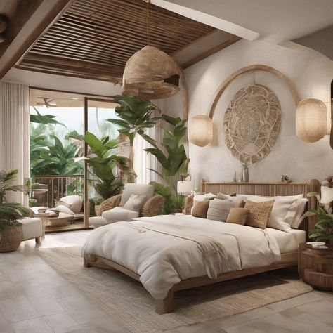 Villa Room Bedrooms, Aztec Style Bedroom, Balinese Bedroom Design, Bali Bedroom Interior, Bali Luxury Villa Interior, Modern Bedroom Design Interiors, Modern Mexican Villa, Resort Bedroom Ideas, Bali Resort Interior