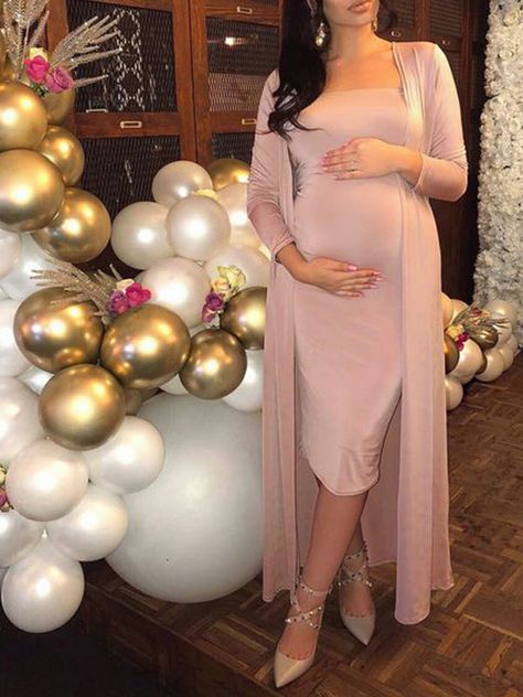 Momyknows Pink Bright Wire Spaghetti Strap 2-in-1 Bodycon Babyshower Maternity Midi Dress Party Going Out Outfit, Winter Wonderland Dress, Vestidos Para Baby Shower, Pink Maternity Dress, Wonderland Dress, Going Out Outfit, Maternity Midi Dress, Cute Maternity Outfits, Baby Shower Outfit