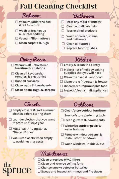 Ultimate Fall Cleaning Checklist Fall Cleaning List, Cleaning Checklist Bedroom, Living Room Empty, Oven Vent, Wash Shower Curtain, Fall Cleaning Checklist, Flip Mattress, Winter Cleaning, Easy House Cleaning