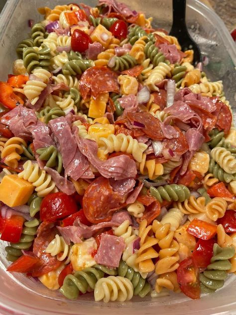 Family Recipes - Pregnancy craving 😋 Edit to add recipe:... | Facebook Italian Cold Pasta Salad, Salad Week, Tri Color Pasta Salad, Mexican Pasta Salad, Tri Color Pasta, Italian Pasta Salad, Zesty Italian Dressing, Best Pasta Salad, Pregnancy Cravings