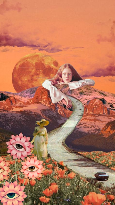 #sunset #skyaesthetic #trending #surreal #surrealism #surreallist #surrealart #mountains #people #pink #orange #nature #aesthetic Orange Nature Aesthetic, Surrealism Fashion, Cow Jumped Over The Moon, Orange Nature, Surreal Collage Art, Travel Collage, Collage Art Projects, Surreal Collage, Paper Collage Art