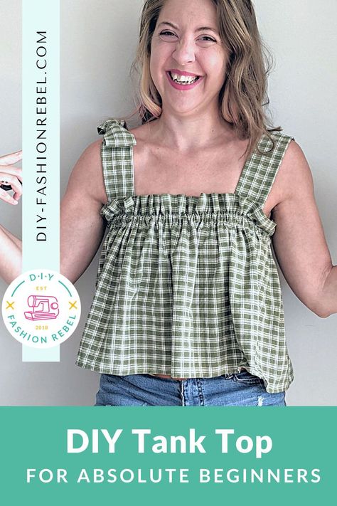 Want to DIY your own clothes but have no idea which projects you can actually sew as an absolute beginner? This is the pin for you. There's no pattern needed in this DIY Tank Top sewing tutorial. I show you step-by-step how to measure, cut, and sew this so you can be rocking it in no time. Repin now so you'll always be able to find it again then click through to start sewing ASAP! Cropped Top Sewing Pattern, Sewing Ideas Clothes Tops, Easy Sew Tank Top, Easy Sew Tops For Women Summer, Simple Tank Top Pattern, Easy Top To Sew, Easy Summer Tops To Sew, Sewing Patterns For Beginners Clothes, Sew Summer Tops