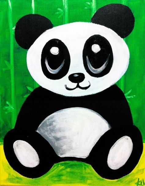 Cute panda canvas paint idea for wall decor.  Panda bear. Canvas painting. Wall art. Kids Canvas Painting, Panda Painting, Kids Canvas Art, Kids Canvas, Easy Canvas Painting, Cute Paintings, Cute Canvas, Night Painting, Beginner Painting