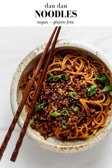 These Vegan Dan Dan Noodles are made with a spicy sesame sauce and homemade chili oil for a noodle dish that is jam-packed with flavour! #vegan #dandannoodles #asianinspireddish Noodle Photoshoot, Noodles Pictures, Vegan Noodle Recipes, Noodle Photography, Noodles Photography, Homemade Chili Oil, Vegan Noodles Recipes, Dan Dan Noodles, Vegan Noodles