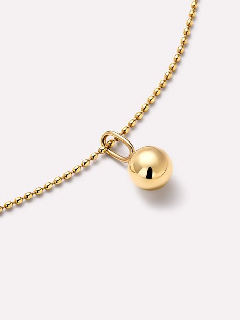 Perfectly minimal, this gold pendant necklace crafted in recycled solid gold features a ball chain and sleek sphere charm designed to pair with anything. Ball Chain Necklace Gold, Gold Ball Chain, Necklace Gold Pendant, Ball Chain Necklace, Dainty Gold Necklace, Necklace Craft, Ball Necklace, Pendant Gold, Anniversary Sale