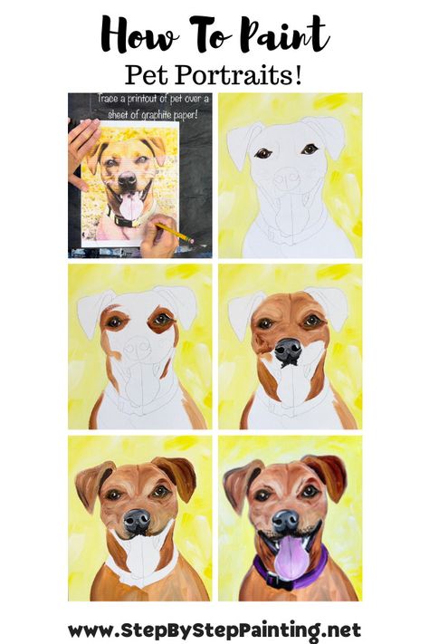 How To Paint A Dog Step By Step, Pet Paintings Acrylic, How To Paint Your Dog, Pet Painting Ideas, Dog Painting Tutorial, Pet Artwork, How To Paint Dogs, Step By Step Dog Painting, Pet Paintings Diy