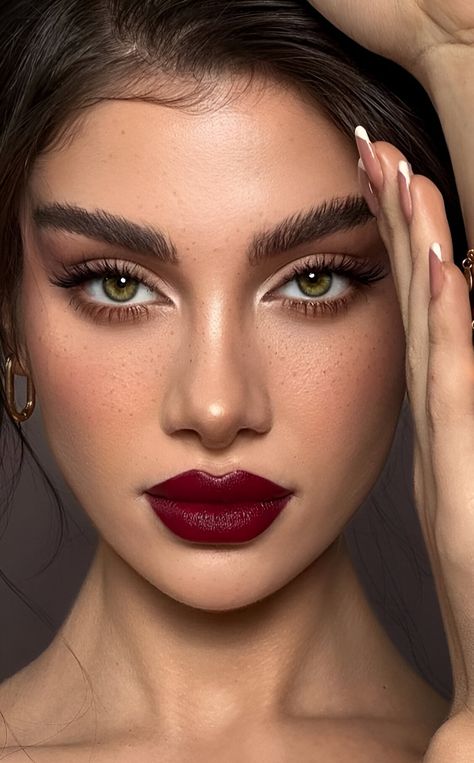 50 Stunning Red Lipstick Looks Perfect To Slay This Valentine - Beauty, Fashion, Lifestyle and Trending Poses With Lipstick, Russian Makeup Aesthetic, Lipstick Photoshoot Ideas, Italian Makeup Looks, High Visual Weight Makeup, Slavic Makeup, Sensual Makeup, Russian Makeup, Makeup Bibir