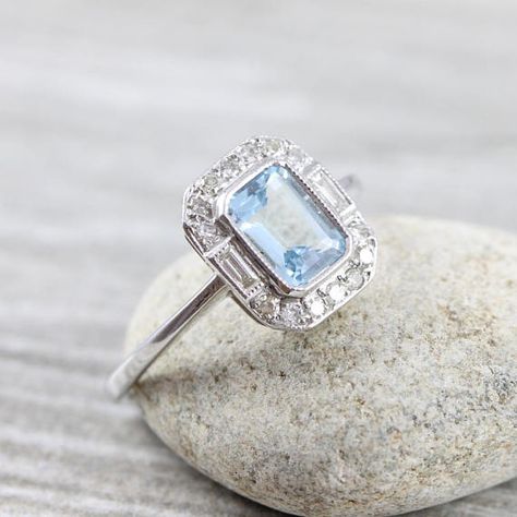 Emerald cut aquamarine ring