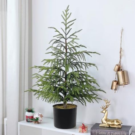 Plants For Front Porch, Norfolk Pine Tree, Faux Christmas Tree, Fake Potted Plants, Tree Faux, Charlie Brown Tree, Faux Christmas Trees, Christmas Tree Green, Artificial Branches