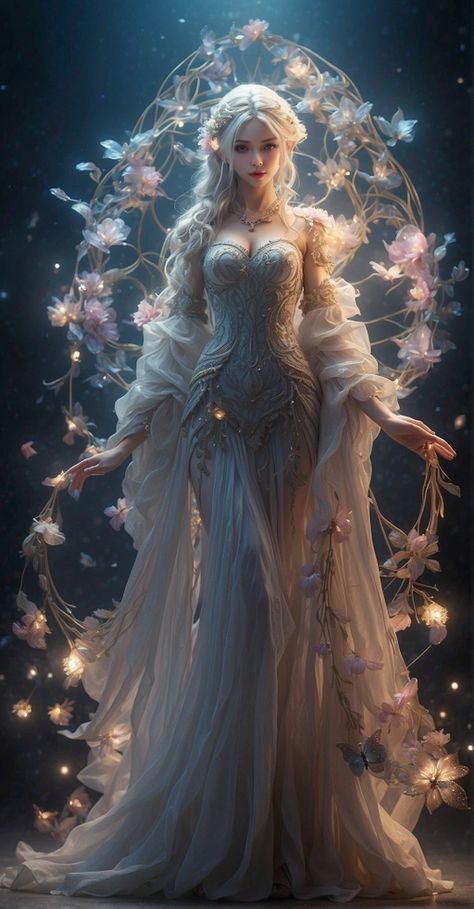 Whimsical Lighting, Divine Proportion, Fairy Wallpaper, Beautiful Long Dresses, Goddess Dress, Fantasy Gowns, Fairy Princesses, Mystical Art, Beautiful Fairies