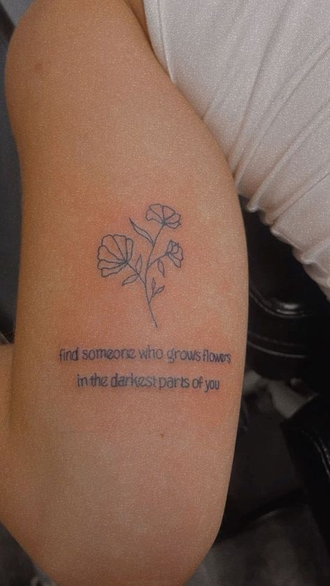 Find someone who grows flowers in the darkest part of you #zackbryan #tattoo #tattoosforwomen #westerntattooideas #armtattoo #tattooidea #tattooinspiration #tattooideasfemale #tattoolife #flowertattoodesignYour The Sun To Me Tattoo Zach Bryan, Aesthetic Tattoos With Meaning, Tattoos For Sensitive Souls, Jessie Murph Tattoo Ideas, Sun To Me Tattoos Zach Bryan, Zach Bryan Sun To Me Tattoo, Matching Zach Bryan Tattoos, Give Yourself A Reason Tattoo, Flower Tattoo With Quote The Neighborhood Tattoo Lyrics, Flower Tattoos With Quotes, Secret Lovers Tattoo Ideas, And Here You Are Despite It All Tattoo, Zach Bryan Tattoo Ideas Sun To Me, Quote And Flower Tattoo, Inside Of Forearm Tattoo, Lyrics Tattoos For Women, Tattoo With Words And Flowers