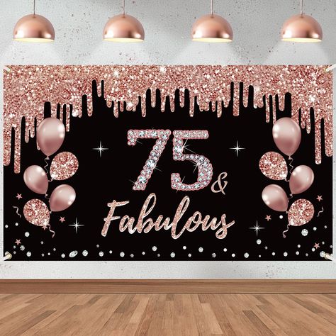 PRICES MAY VARY. Polyester [You will receive] -1pcs rose gold 75th birthday banner backdrop decorations, 72.8 * 43.3 inches, large enough to perfectly decorate your birthday party. [75&Fabulous Theme] - Featuring mysterious and elegant rose gold with the theme of "75&Fabulous", the large number "75" is adorned with diamond patterns, with balloons, stars, and other patterns added next to it, creating an excellent atmosphere for your 75th birthday party and leaving a deep impression on your guests 75 Th Birthday Party Ideas For Mom, 75th Birthday Ideas For Mom Theme, 75th Birthday Ideas For Mom Decoration, 75 Th Birthday Party Ideas, 75 Birthday Party Ideas Mom, 75th Birthday Ideas For Mom, 75th Birthday Party Decorations, 75th Birthday Decorations, Bday Background