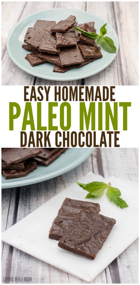 Paleo Mint Dark Chocolate recipe - with 4 simple ingredients, this delicious homemade chocolate is better for you (and cheaper!) than chocolate from the store. Plus it only takes 5 minutes to make and is dairy-free and refined sugar-free! Paleo Christmas, Dark Chocolate Recipes, Keto Candy, Paleo Recipes Dessert, Paleo Food, Dessert Aux Fruits, Paleo Desserts, Paleo Treats, Chocolate Recipe