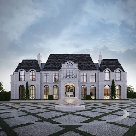 Sensus Design Studio: Design - Interiors - Construction Modern Chateau House, Modern French Chateau Exterior, French Chateau Exterior, Chateau Exterior, Modern French Chateau, French Chateau Style Homes, Modern Chateau, French Mansion, French Chateau Style