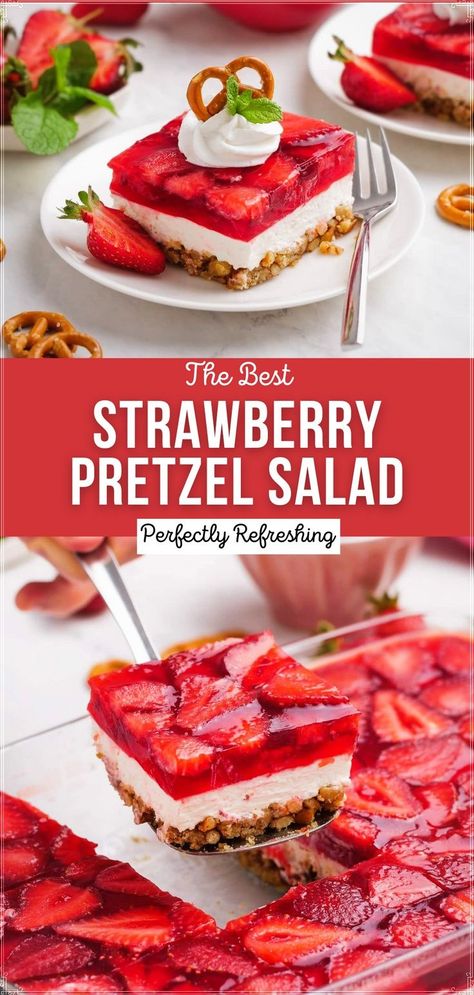 Pretzel Salad Recipe, Strawberry Pretzel Salad Recipe, Strawberry Pretzel Dessert, Congealed Salad, Pretzel Desserts, Jello Dessert Recipes, Strawberry Pretzel Salad, Pretzel Salad, Strawberry Pretzel