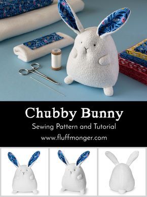 Chubby Bunny sewing pattern and tutorial by Fluffmonger — organic stuffed bunny kits, Easter crafts, bunny crafts, Spring DIY Textile Animals, Tips Menjahit, Bunny Sewing, Springtime Crafts, Diy Frühling, Stuffed Bunny, Fabric Kit, Beginner Sewing Projects Easy, Leftover Fabric