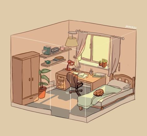 Isometric Room Drawing, Isometric Rooms, Isometric Room, الفن الرقمي, Bedroom Drawing, Isometric Drawing, Isometric Art, Isometric Design, Isometric Illustration