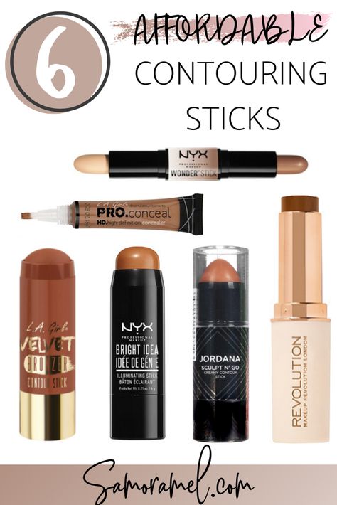 6 affordable contouring sticks, worth the buy! Plus 5 helpful tips while contouring. #beauty #affordablebeauty #contouringsticks #contour #drugstoreproducts #drugstorebeauty Best Revolution Makeup Products, Makeup Contour Products, What Makeup To Use For Contouring, Contour Products Best, Drugstore Contouring Products, Makeup Products Recommendations, Great Makeup Products, Best Cream Makeup Products, Recommended Makeup Products