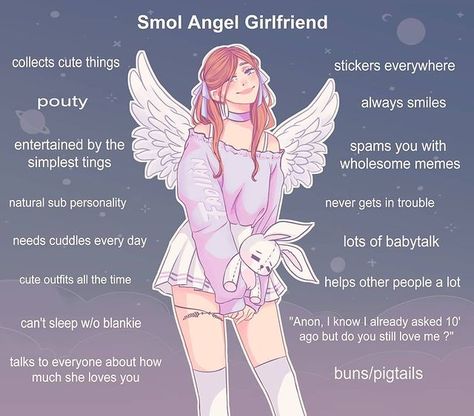 Faollàn on Instagram: “Smol Angel Gf #art #illustration #digitalart #digitalpainting #oc #originalcharacter #idealgf #angel #pastel #dark #planet #moon #galaxy…” Bunny Girlfriend Type, Types Of Girlfriends Drawing, Angel Girlfriend, Types Of Bf, Type Of Girlfriend, Final Girl, Types Of Boyfriends, Ship Drawing, Gothic Aesthetic