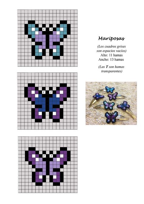 Perler Beads Ideas, Fuse Bead Patterns, Hama Beads Design, Motifs Perler, Butterfly Cross Stitch, Hama Beads Patterns, Pola Kristik, Diy Perler Beads, Melting Beads