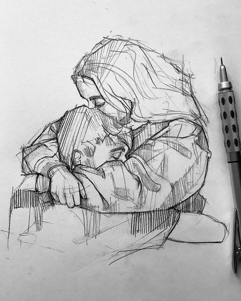 Hugging Drawing, Comforting Hug, Pencil Portrait Drawing, Paternity Test, Sketches Of People, Black And White Art Drawing, Portrait Drawings, Meaningful Drawings, Art Drawings Sketches Pencil