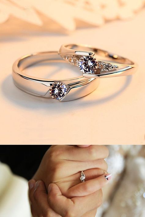 Best Wedding Rings Couple, Couple Rings Wedding Gold, Engagement Couple Rings, Engagement Ring For Bride, Couple Rings Engagement, Unique Wedding Ring Sets, Wedding Ring Bride, Wedding Diamond Rings, Wedding Rings Couple