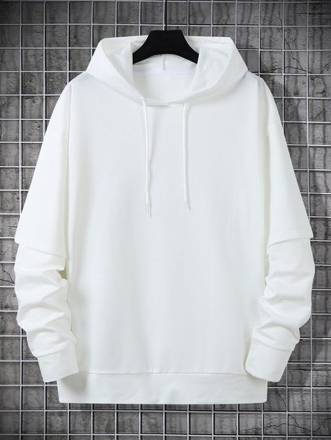 Free Returns ✓ Free Shipping On Orders $49+ ✓. Men Solid Drawstring Hoodie- Men Sweatshirts at SHEIN. White Hoodie Outfit Men, Off White Hoodie Men, Hoodies Men Style Fashion, White Hoodie Outfit, Hoodie Outfit Men, White Hoodie Men, Mens Casual Suits, Plain Hoodies, Hype Clothing