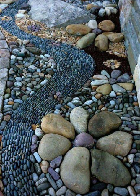 31 River Rock Landscaping Ideas For An Amazing Garden River Rock Garden, River Rock Landscaping, Rock Garden Design, Pebble Mosaic, Rock Garden Landscaping, Stone Path, Landscaping Supplies, Creative Gardening, Mosaic Garden