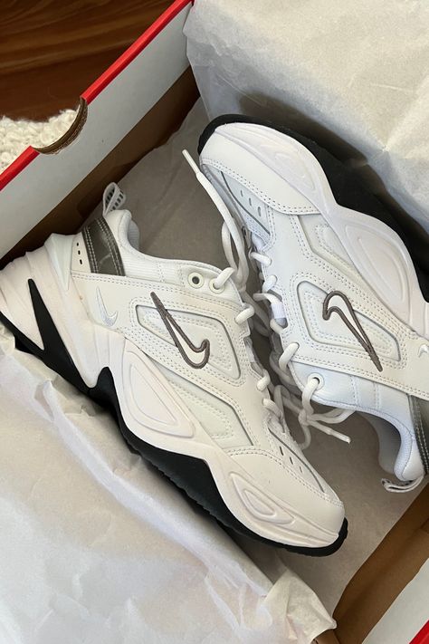 White Nike Shoes Men, Nike N2k Tekno, Nike Tekno M2k Outfit, Shoes Inspo 2024, Nike New Shoes, Nike Mk2 Tekno, Nike Dad Shoes, Nike White Shoes, Mens Fashion Shoes Sneakers