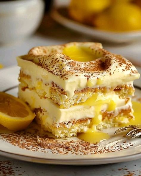 Lemon Tiramisu Recipe, Michelin Dessert, Lemon Tiramisu, French Apple Cake, Lemon Layer Cakes, Curd Filling, Gordon Ramsay Recipe, Homemade Cookbook, Lemon Syrup