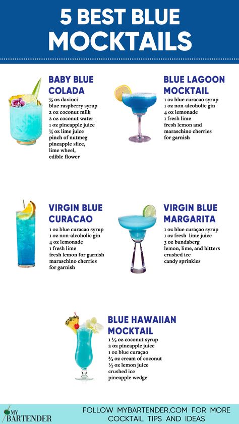 Blue Mocktails Blue Mocktail, Mocktail Drinks, Alcohol Free Drinks, Blue Drinks, Drink Recipes Nonalcoholic, Yummy Alcoholic Drinks, Refreshing Drinks Recipes, Alcoholic Cocktails, Blue Cocktails