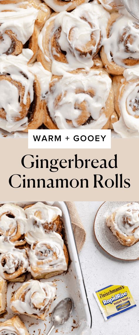 Nothing says holiday baking more than cinnamon rolls…except maybe GINGERBREAD cinnamon rolls. These gingerbread cinnamon rolls are filled with a zingy ginger molasses filling and finished off with a crazy good cream cheese icing. #cinnamonrollrecipe #holidayrecipes #thanksgivingrecipes #gingerbreadrecipes Gingerbread Cinnamon Rolls, Overnight Cinnamon Rolls, Gingerbread Dough, Fluffy Cinnamon Rolls, Broma Bakery, Best Cinnamon Rolls, Xmas Elf, Holiday Dessert Recipes, Breakfast Pastries