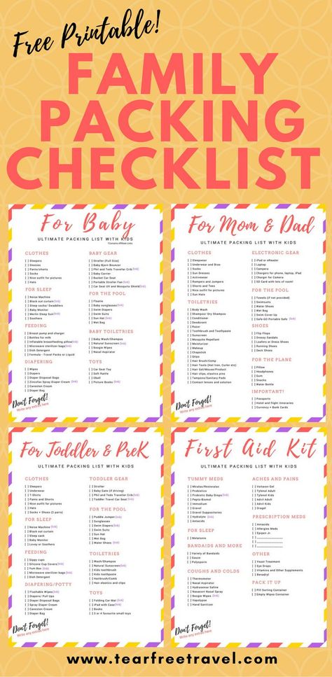 Looking for the ultimate family packing list? This packing list sample is a compilation of my list of toddler travel essentials, baby travel essentials, my travel first aid kit checklist, AND a list of packing essentials for moms and dads! #freeprintable #packinglist #familypackinglist #familypackingchecklist #travellingwithkidschecklist #toddlertravelitems #babytravelessentials #toddlertravelessentials #printabletravelpackinglist #packinglistsample #kidpackinglist #packinglistforvacation Toddler Travel Essentials, Family Vacation Packing List, Toddler Packing List, Packing List Kids, Vacation Packing Checklist, Travel Packing List Printable, Family Packing List, Baby Packing List, Holiday Packing Lists