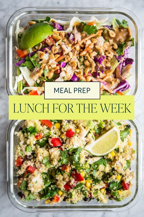 Simple Lunch Prep For The Week, Monday Through Friday Meal Prep, Power Lunch Ideas, Healthy No Cook Meal Prep, Healthy Pre Made Lunches, Power Bowls Lunch Meal Prep, Lunch Prep Quinoa, Work Week Salads Lunch Ideas, Meal Plan For The Week Healthy