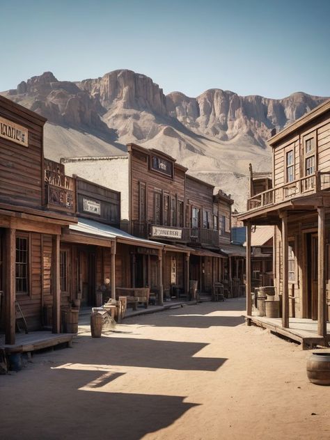 Old Western Architecture, Wild Wild West Aesthetic, Old Western Towns Wild West, Old Western Buildings, Wild West Scenery, 1800s Western Aesthetic, Wild West Architecture, Cowboy Background Western Theme, Old Wild West Aesthetic