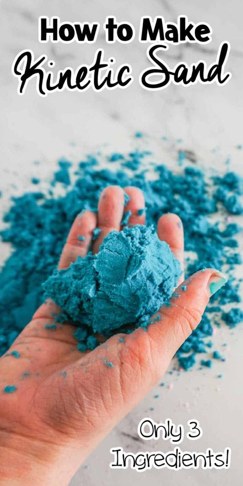 Kinetic Sand Recipe, Homemade Kinetic Sand, Make Kinetic Sand, Sand Recipe, Diy Kinetic Sand, Sands Recipe, Sand Clay, Kid Recipes, Blue Slime