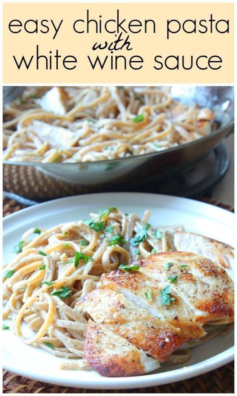 Easy Chicken Pasta with White Wine Sauce - Ever have those days where you want a hearty dinner but don't want it to take forever? This is the perfect dish!! Easy Chicken Pasta Dishes, Pasta With White Wine Sauce, Chicken Recipes Pasta, Pasta With White Wine, White Wine Pasta Sauce, Grilled Chicken Pasta, Spaghetti Recipes Easy, New Chicken Recipes, Chicken Spaghetti Recipes