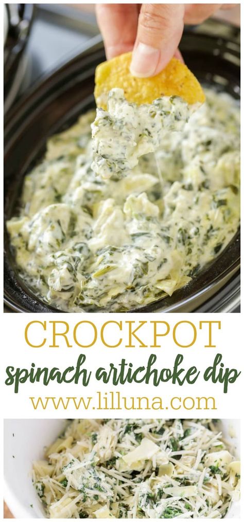 Crockpot Spinach Artichoke Dip, Crockpot Party Food, Spinach Artichoke Dip Crockpot, Crockpot Spinach, Best Party Dip, Crockpot Appetizers, Party Dip, Dip Recipes Easy, Spinach Artichoke Dip