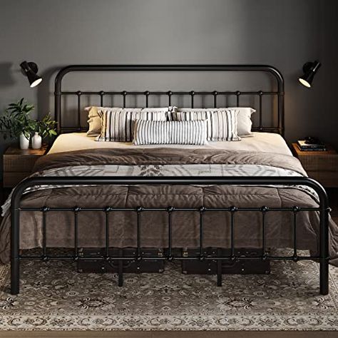 Black Iron Beds, Full Metal Bed Frame, Black Metal Bed Frame, Curved Bed, Black Metal Bed, Wrought Iron Bed, Metal Platform Bed Frame, Iron Bed Frame, High Beds