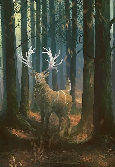 Deer Artwork, Illustration Concept Art, Wildlife Decor, Deer Art, Forest Nature, Animals Artwork, Landscape Illustration, Magical Forest, Nature Landscape