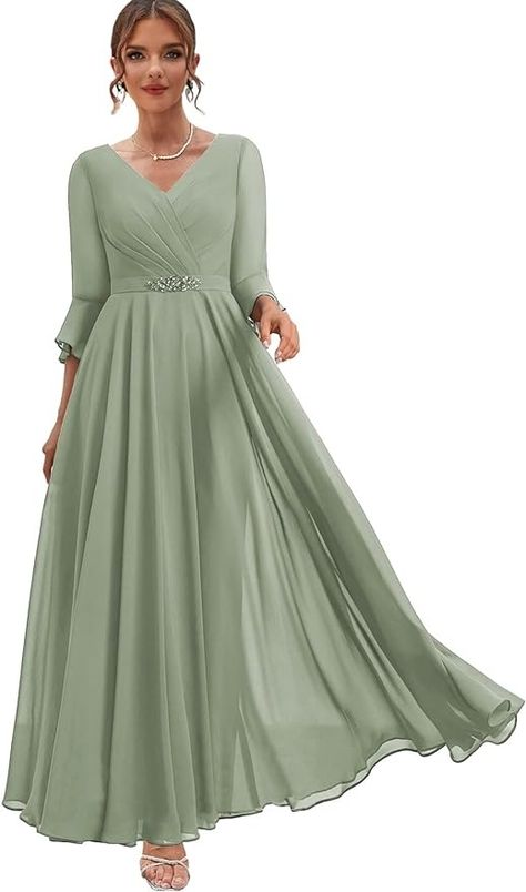 Chiffon Mother of The Groom Dress for Women Plus Size Long Formal Dress Sage Green Spring Wedding Guest Dresses US 24 at Amazon Women’s Clothing store Sage Mother Of The Groom Dress, Sage Green Dresses Formal, Spring Formal Dresses Long, Sage Green Spring Wedding, Formal Dress With Sleeves, Green Dress Formal, Spring Wedding Guest Dresses, Green Spring Wedding, Tea Length Formal Dresses